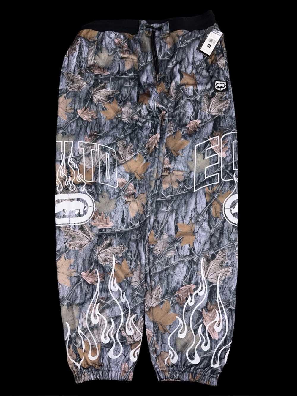 Ecko Unltd Camo Jogger Pants XL Gray Leaf Print Flame Graphic Streetwear NWT
